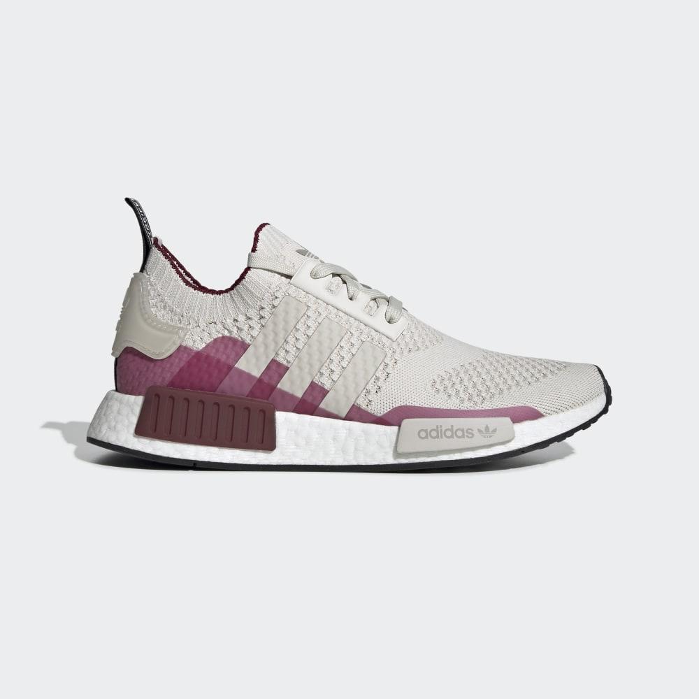 Adidas Women's NMD_R1 Primeknit Originals Shoes White/Brown/Burgundy Ireland EE5077